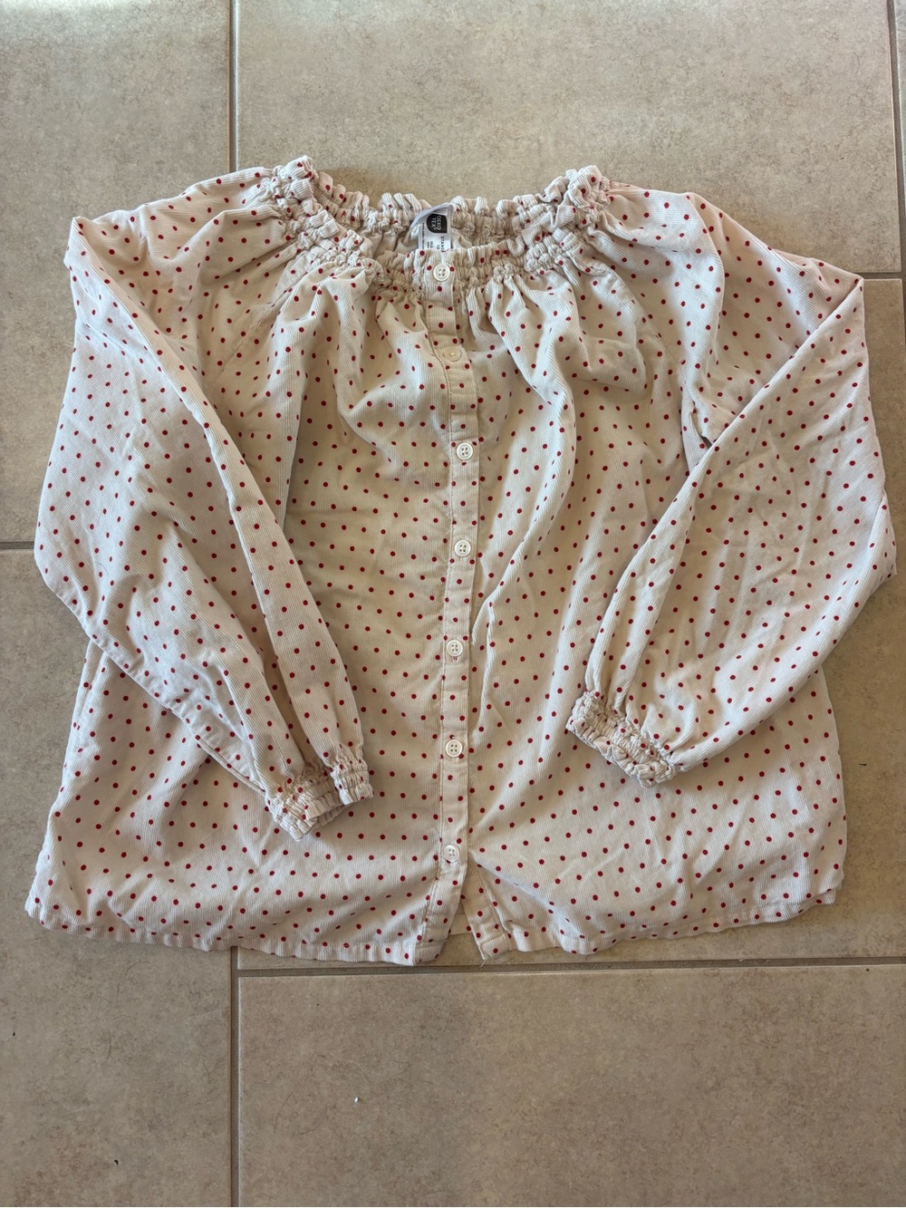 Hanna Andersson Cream Button-Front Peasant Blouse with Red Dots